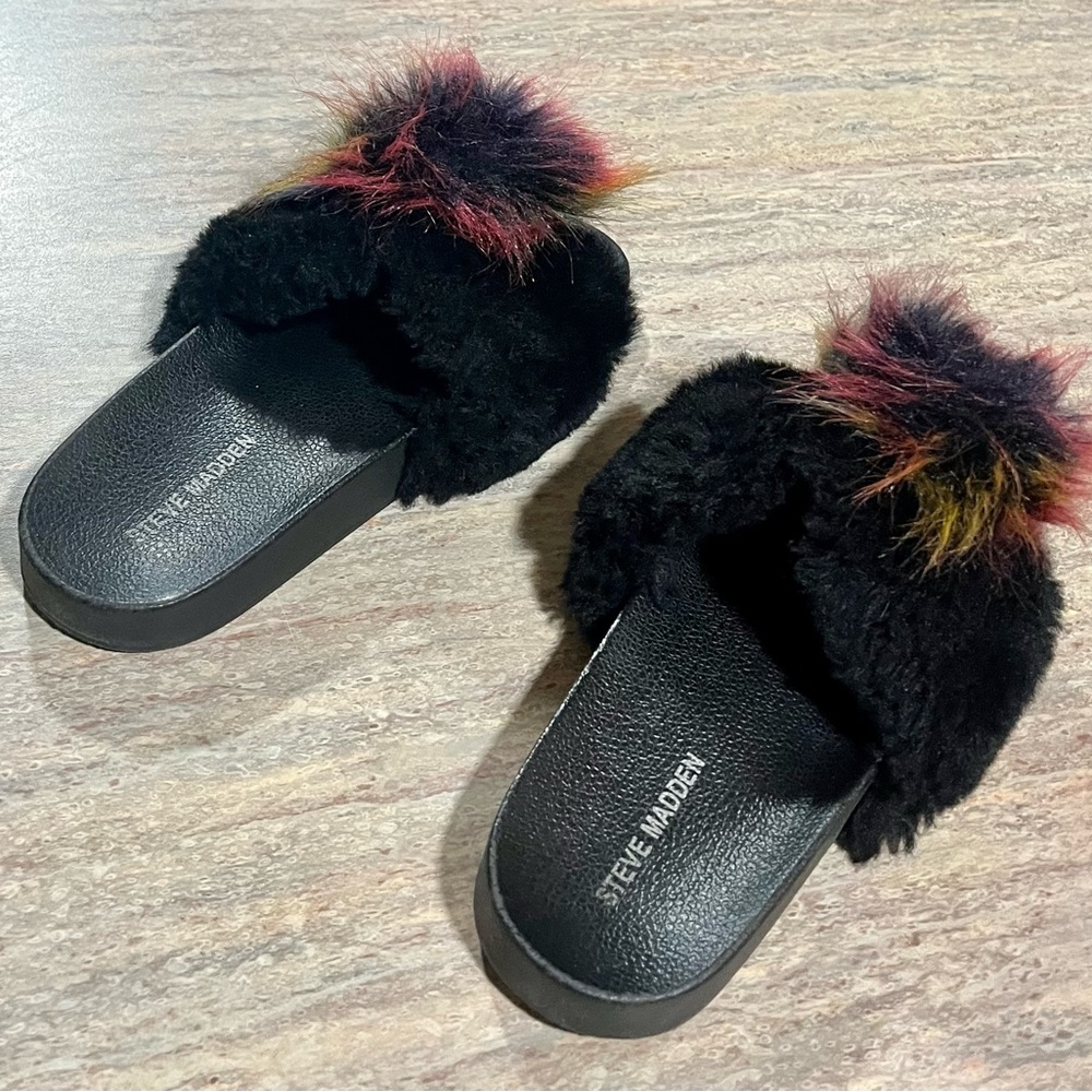 Steve Madden Plush Slides With Multicolored Pom - image 6
